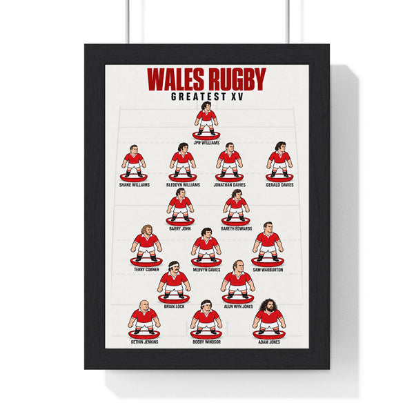Wales Rugby Greatest XV print in a black frame