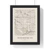 Washington DC street map poster in cream, minimal city map print framed in a black frame
