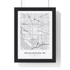 Washington DC street map poster in white, minimal city map print framed in a black frame