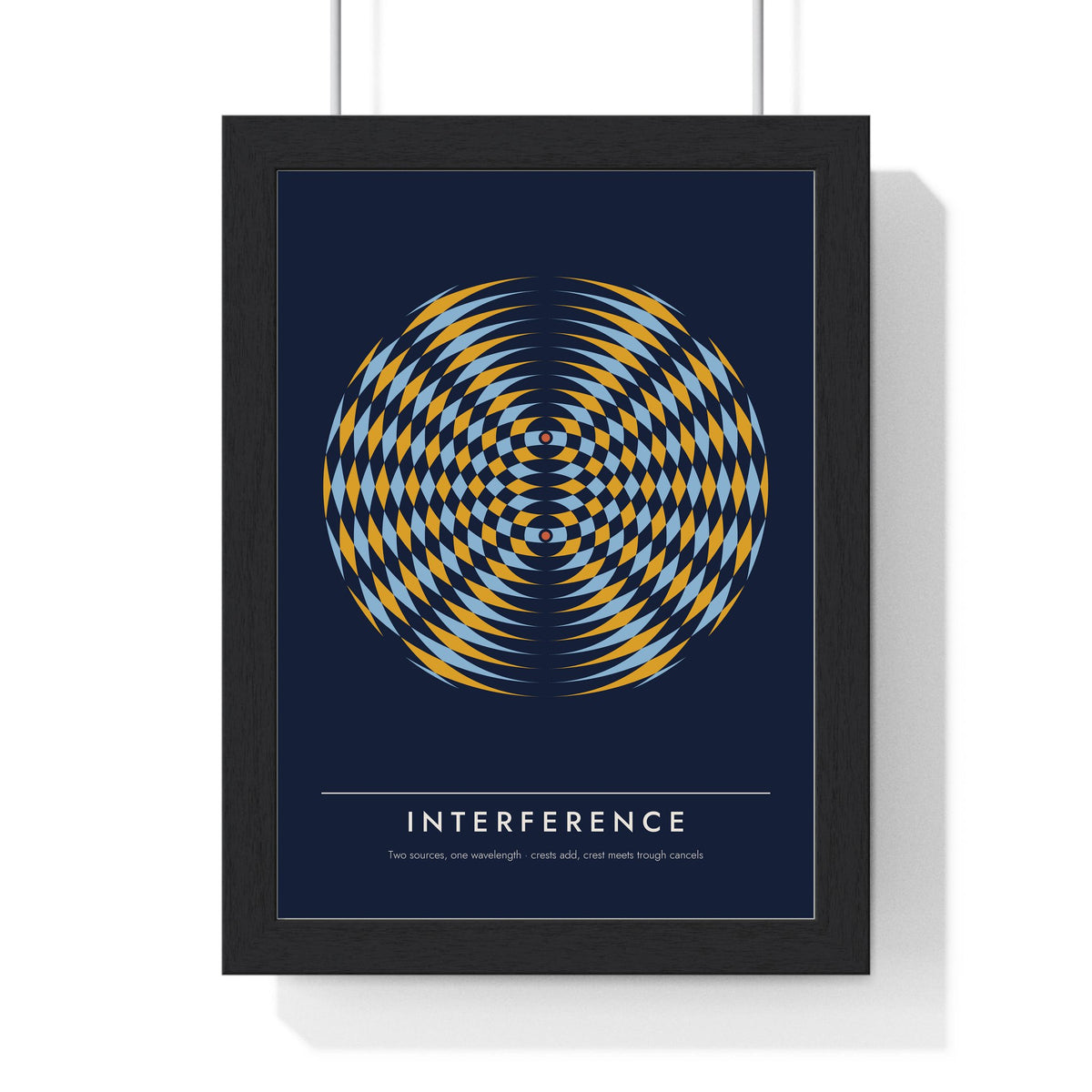 Wave Interference print framed in a black frame, ready to hang