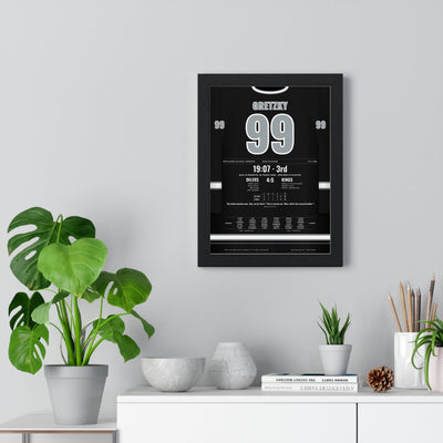 Wayne Gretzky 1989 Points Record Night Poster - Los Angeles Kings 99 Hockey Jersey Print framed on a living room wall