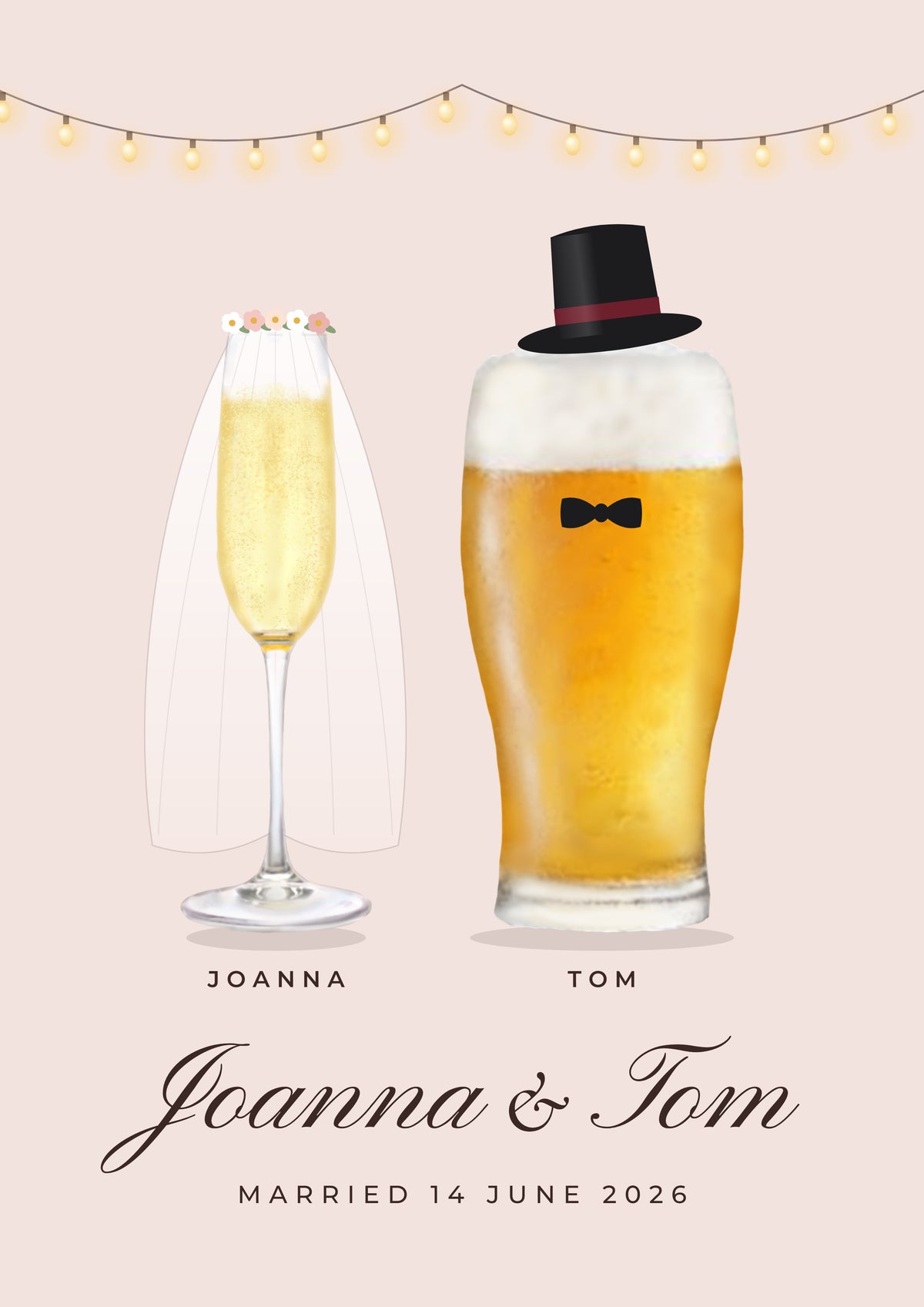 Personalised Mr & Mrs Drinks Print - design detail
