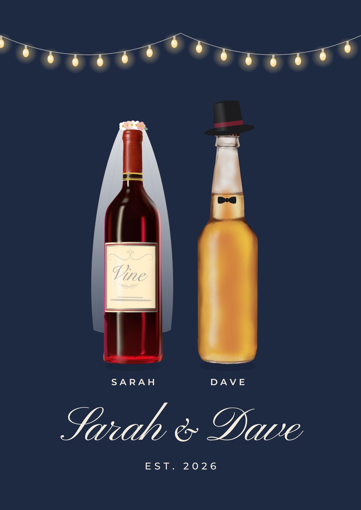 Personalised Mr & Mrs Drinks Print - second design
