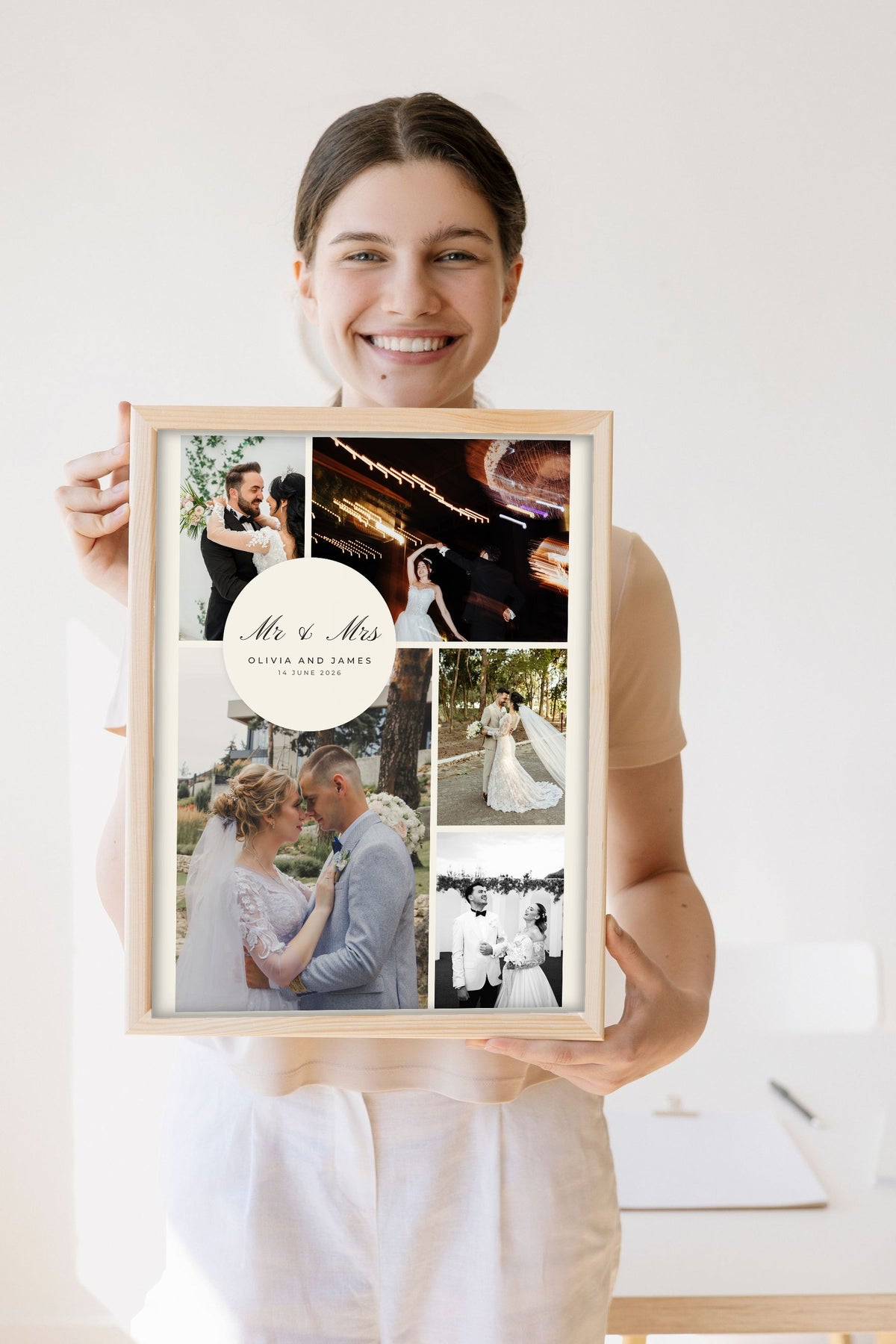 Personalised Wedding Photo Collage Print - Lifestyle - held by a smiling woman