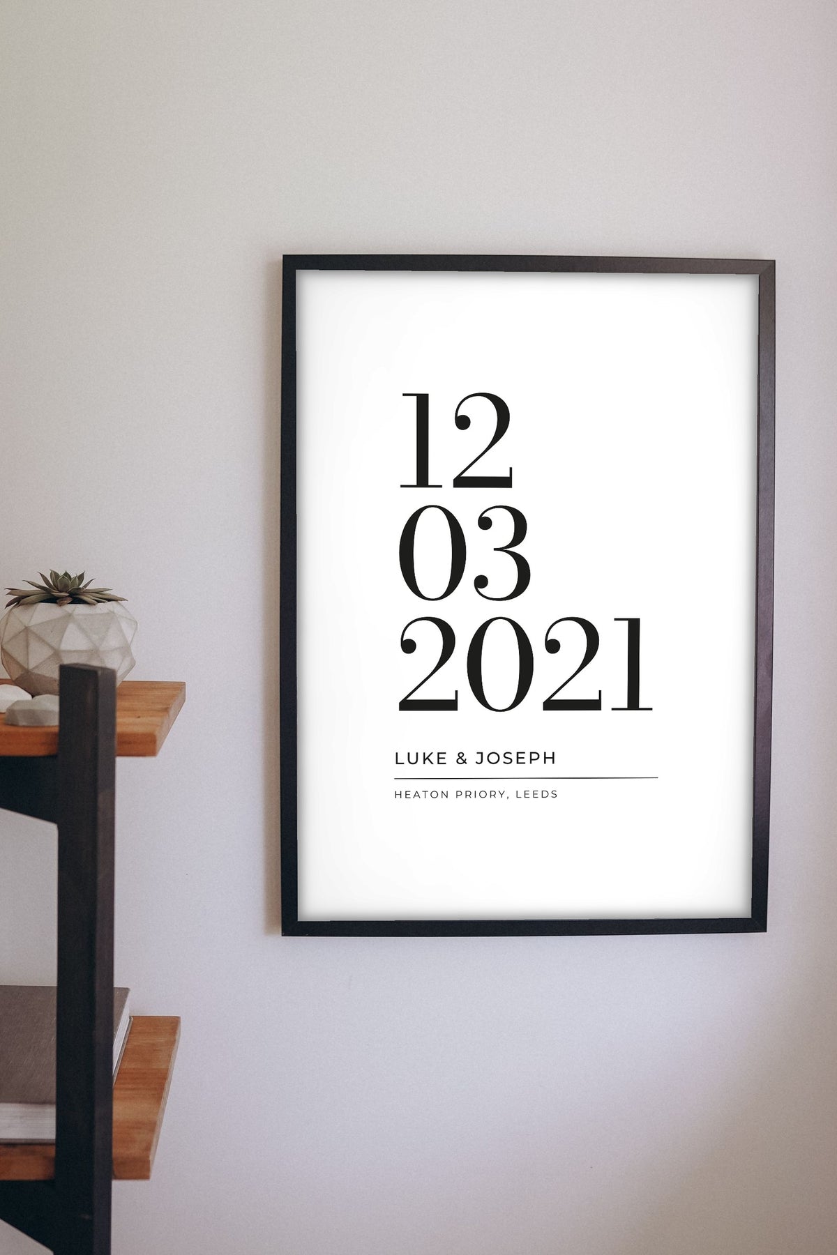 Personalised Wedding Date Print - Lifestyle - hanging on a living room wall