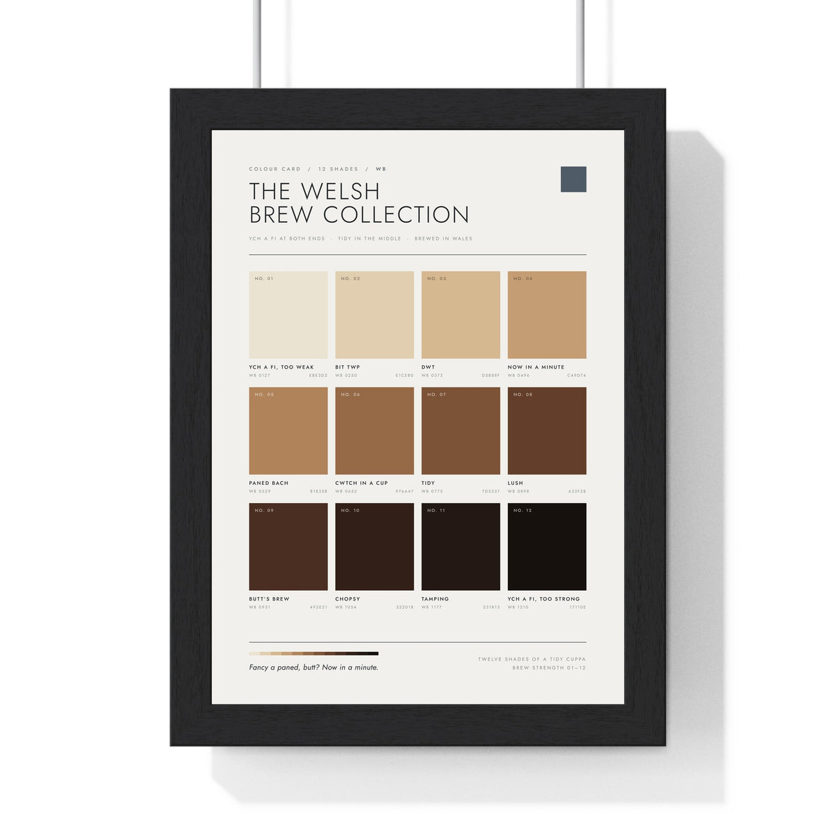 Welsh Brew Colour Chart in a black frame