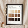 Welsh Brew Colour Chart in a black frame propped up on linen