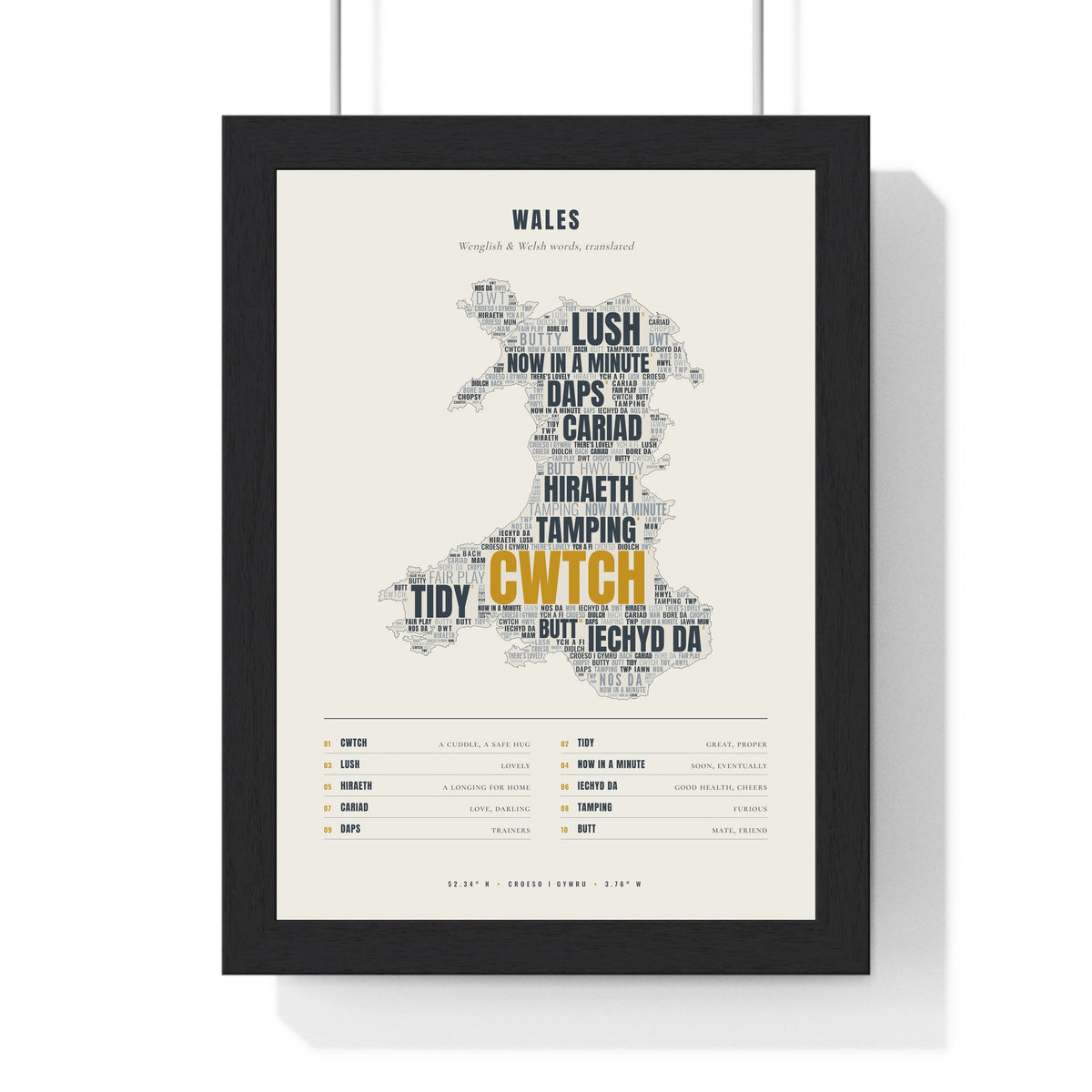Welsh Sayings Print in a black frame
