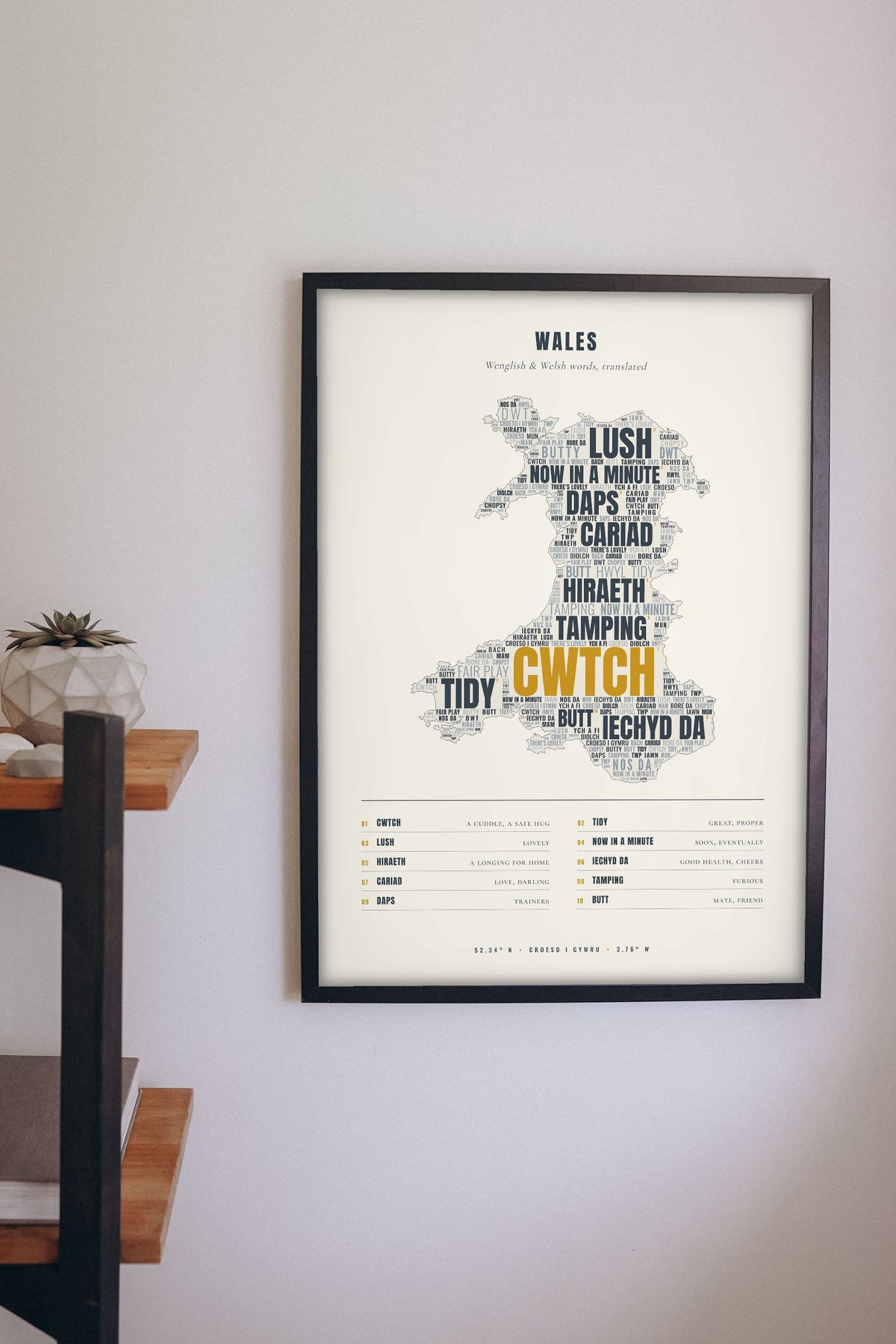 Welsh Sayings Print framed on a wall