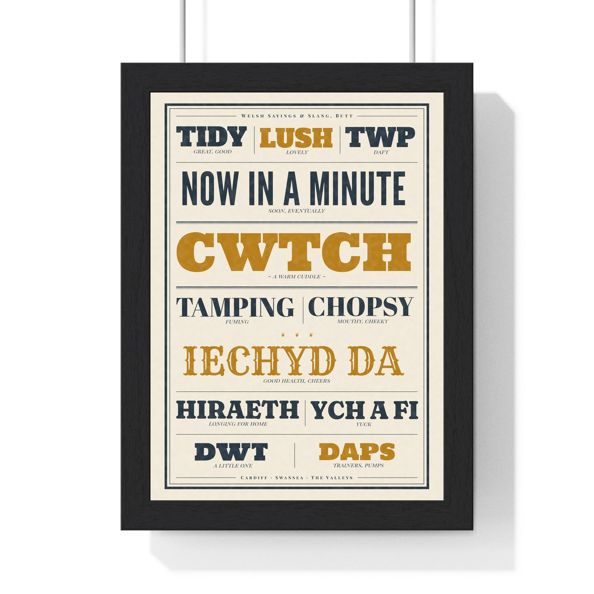 Welsh Slang Print in a black frame