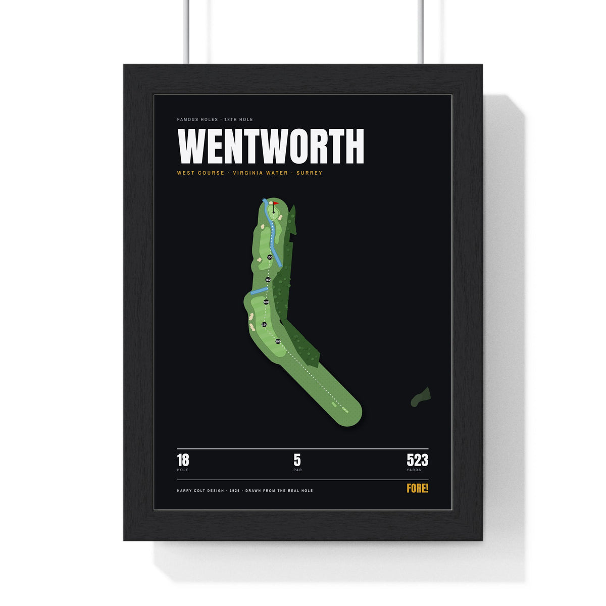 Wentworth 18th Hole print framed in a black frame, ready to hang