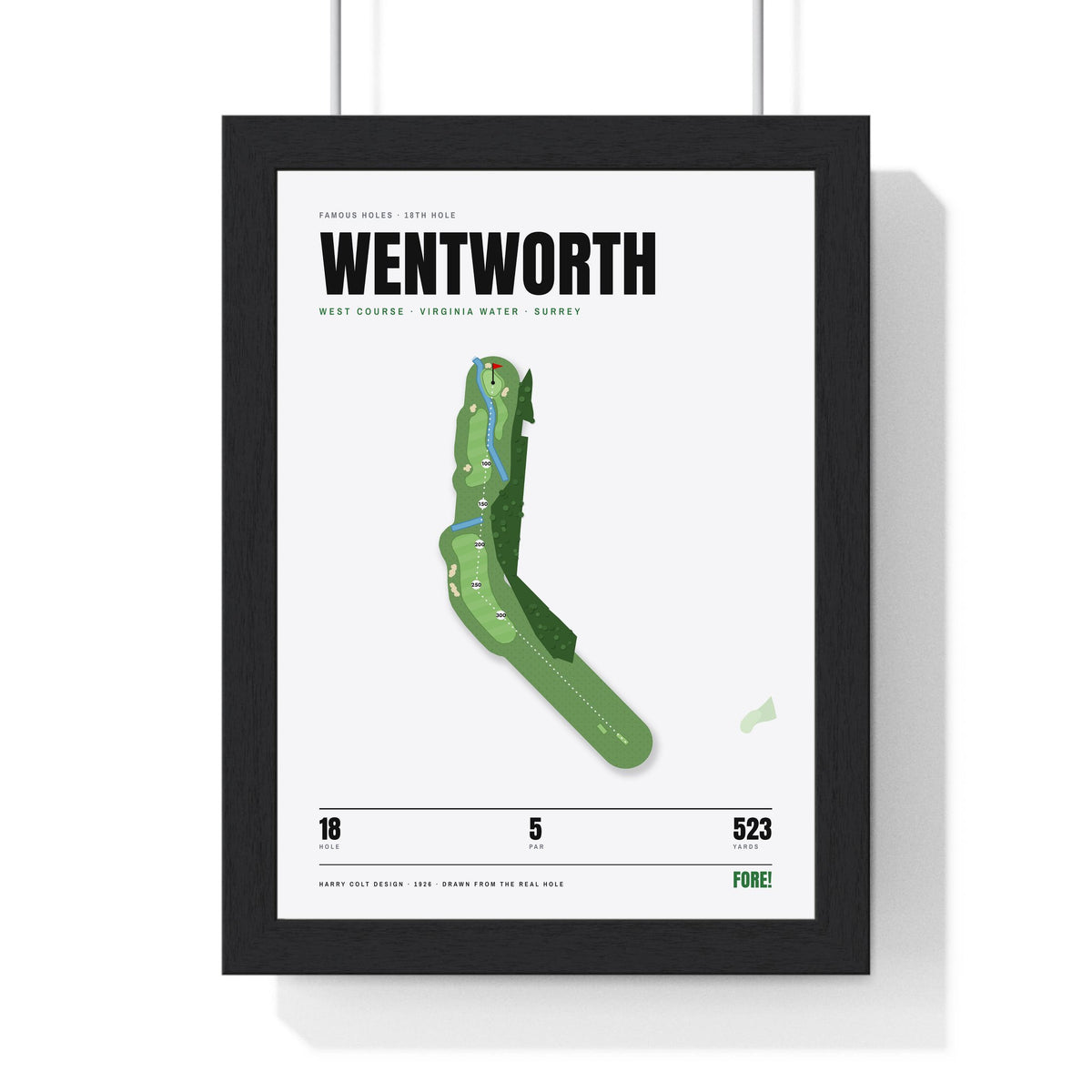 Wentworth 18th Hole White print framed in a black frame, ready to hang