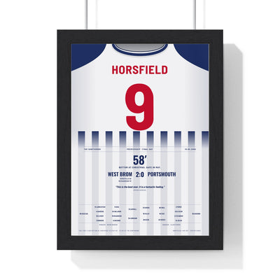 West Brom Great Escape 2005 Poster - Geoff Horsfield 9 Hawthorns Shirt Print framed in a black frame, ready to hang