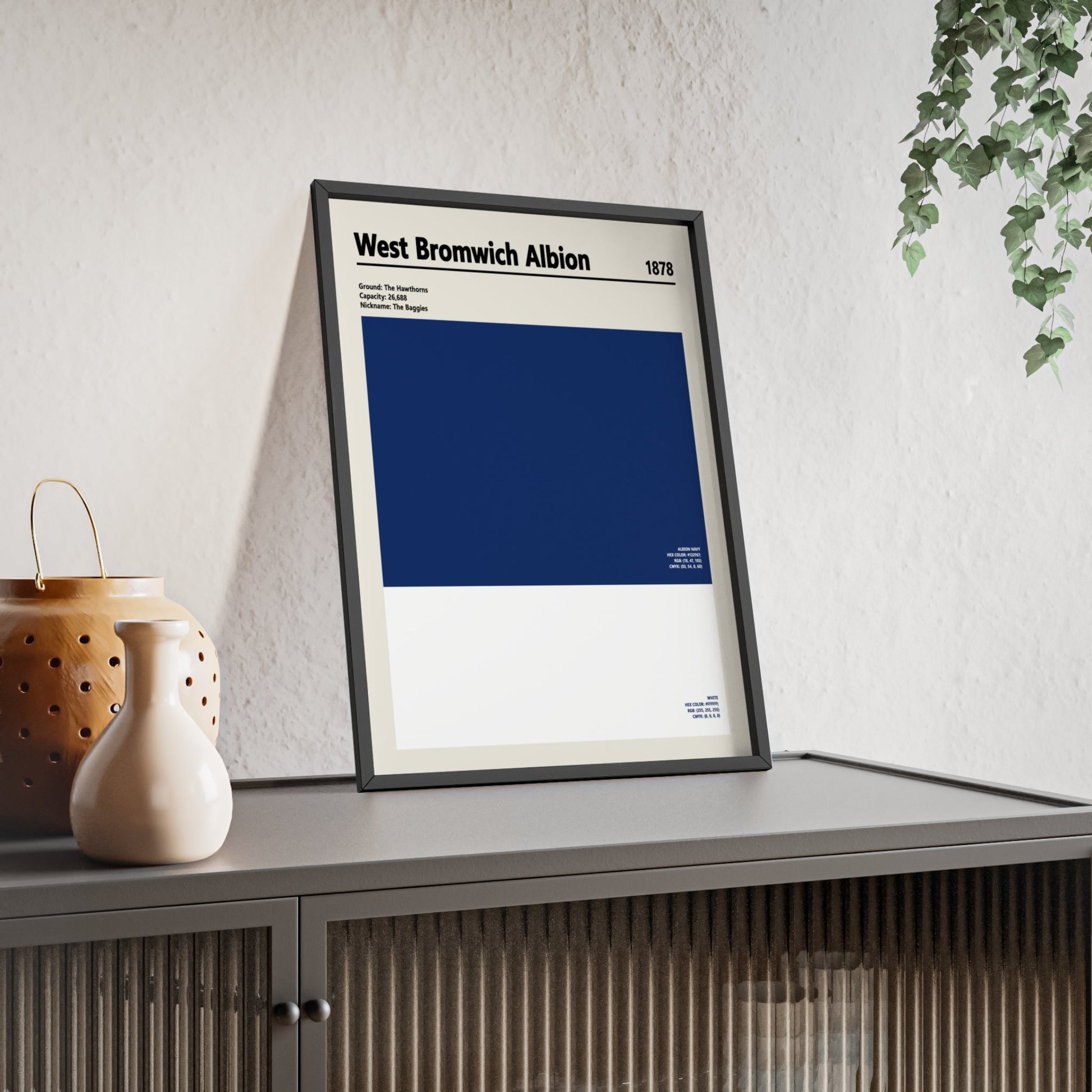 Framed West Bromwich Albion Print - Minimalist Football Wall Art Featuring Albion Navy poster