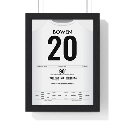 West Ham Bowen 20 Prague 2023 European Final Poster framed in a black frame, ready to hang