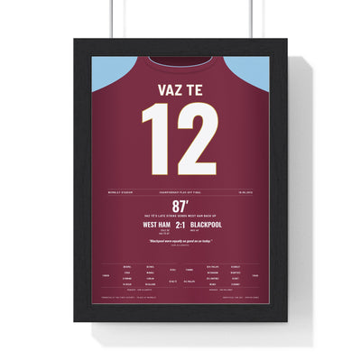 West Ham Play-Off Final 2012 Poster - Ricardo Vaz Te 12 Wembley Winner Print framed in a black frame, ready to hang