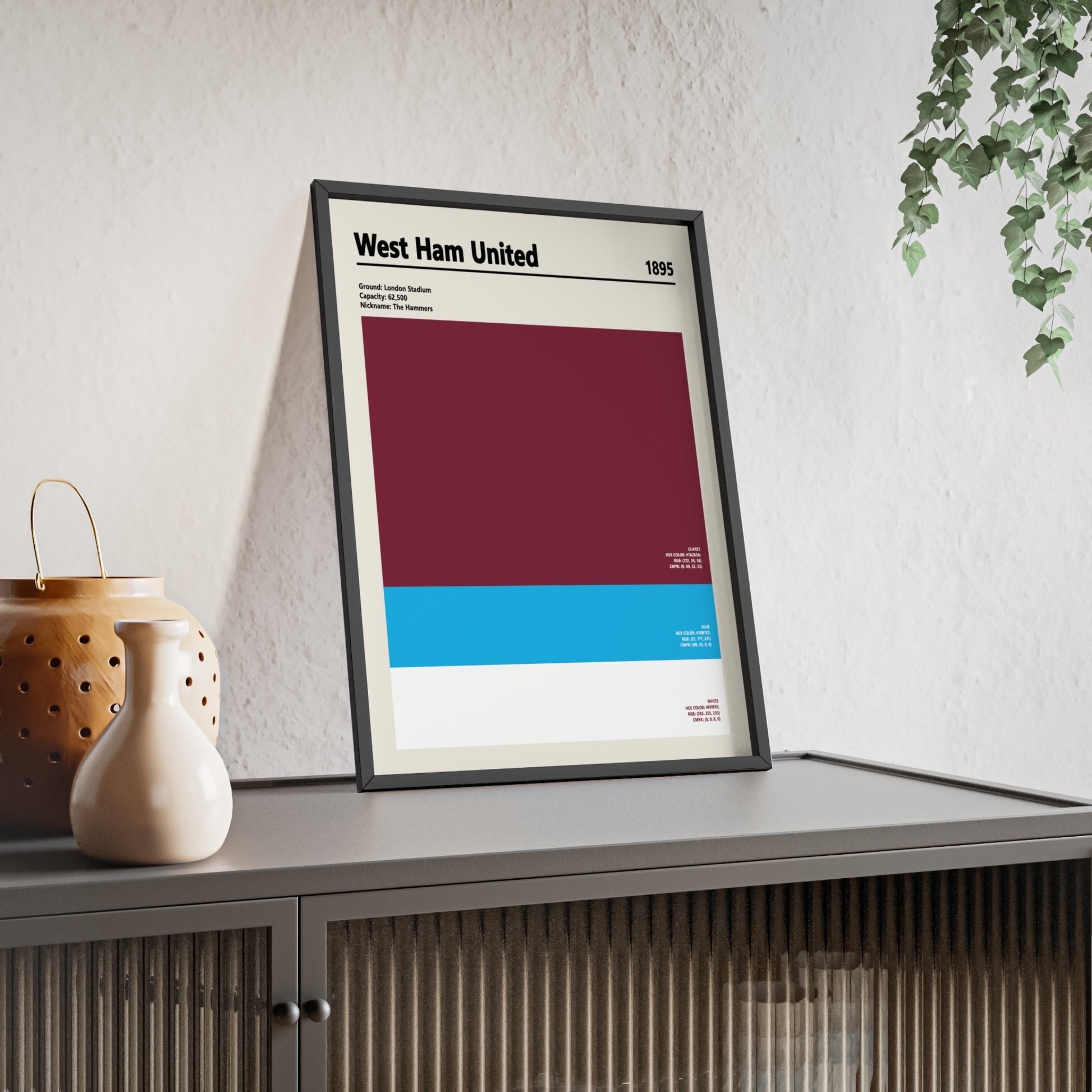 Framed West Ham United colour swatch print