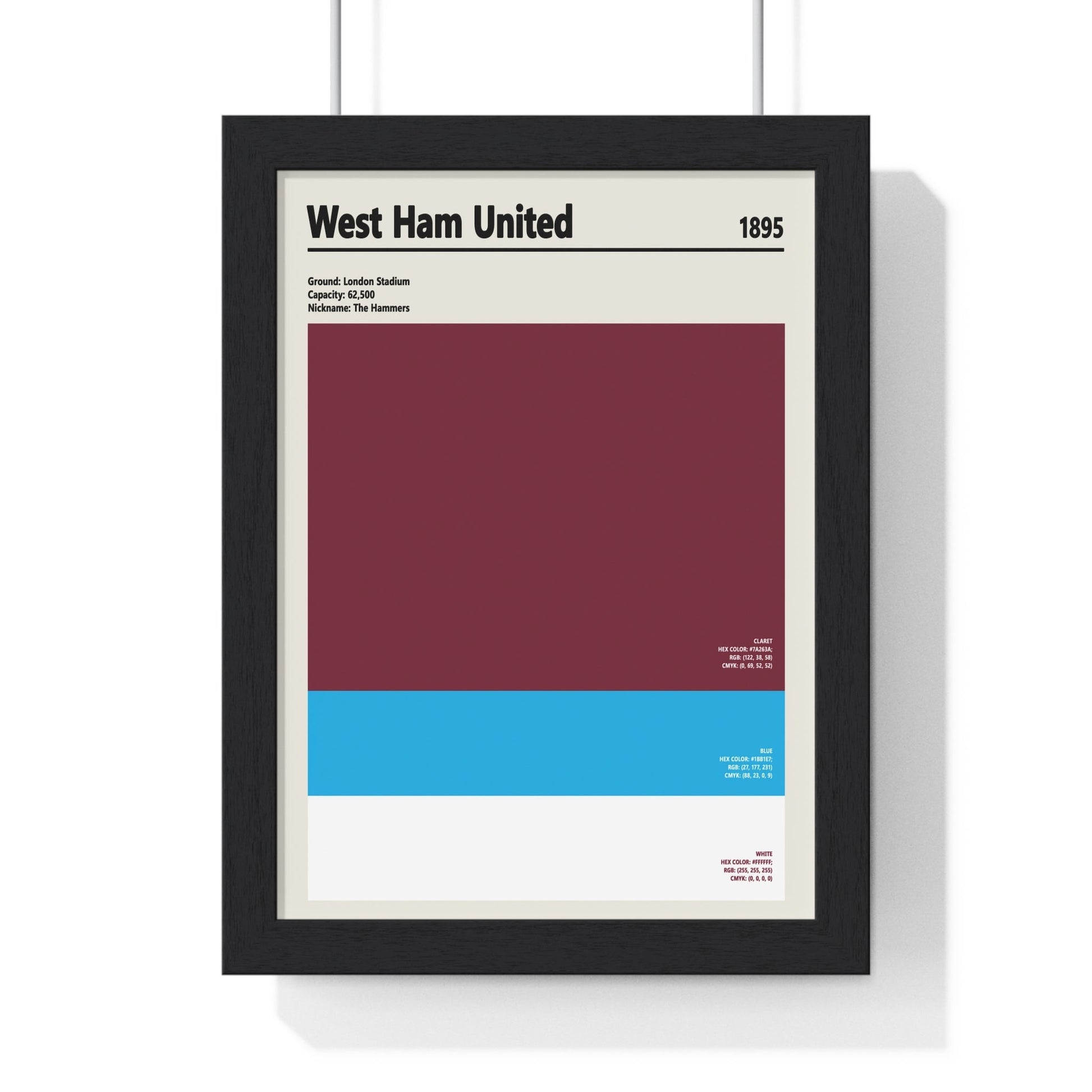 Framed West Ham United colour swatch print