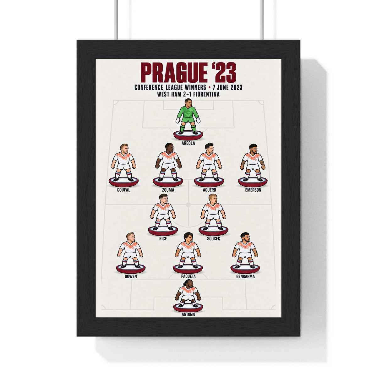 West Ham United Prague 2023 XI print in a black frame