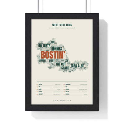 West Midlands Sayings Print in a black frame
