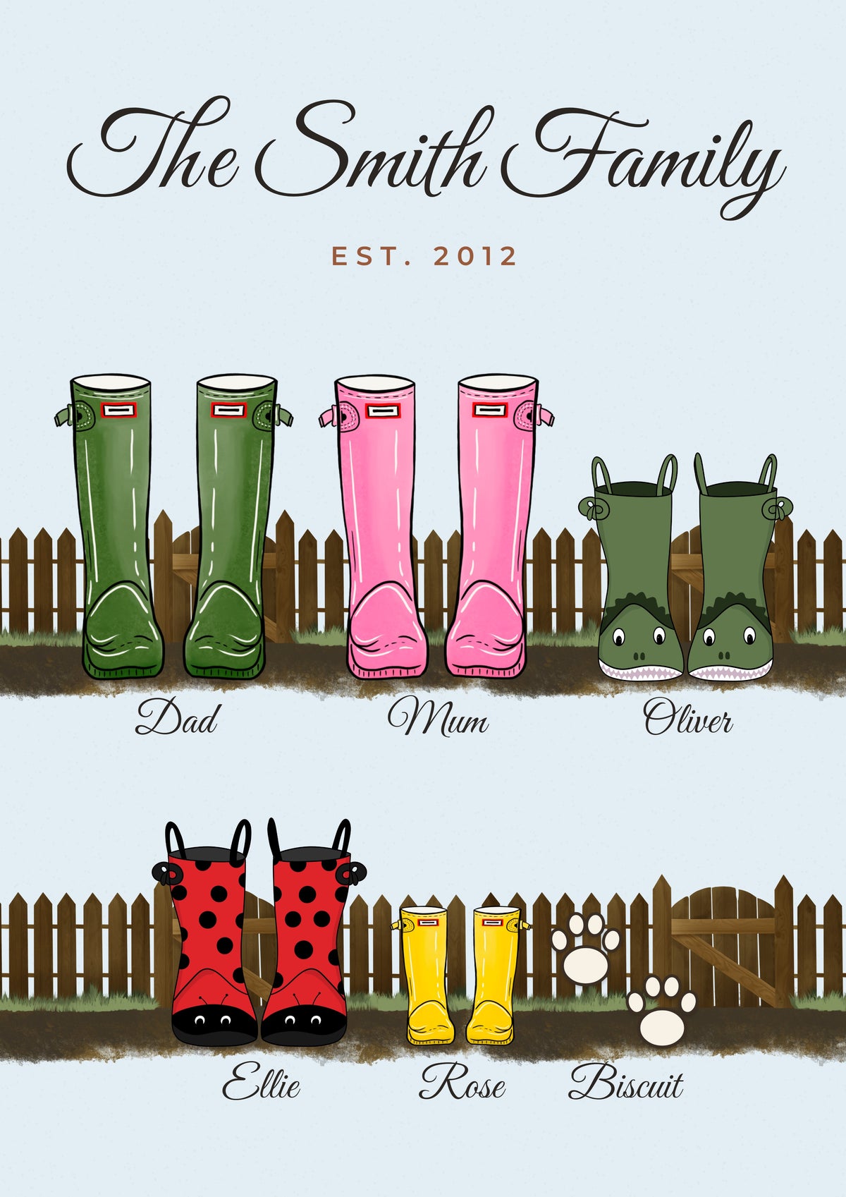 Personalised Family Welly Boots Print - design detail