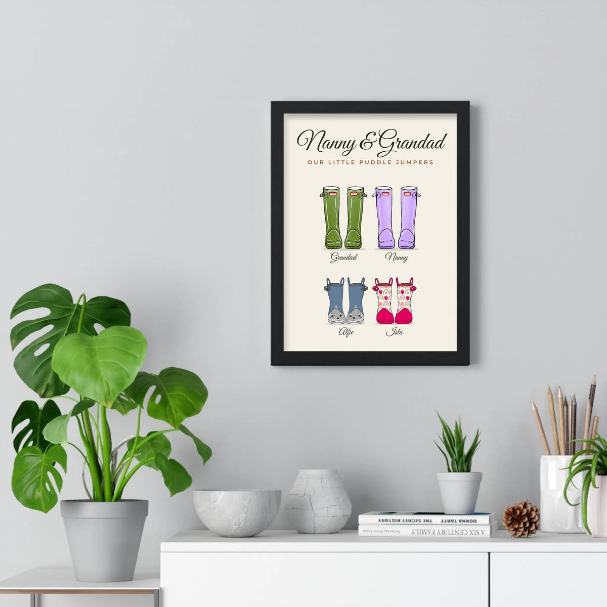 Personalised Family Welly Boots Print - grandparents and grandchildren wellies on the wall