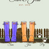 Personalised Family Welly Boots Print - couple and dog wellies by the gate