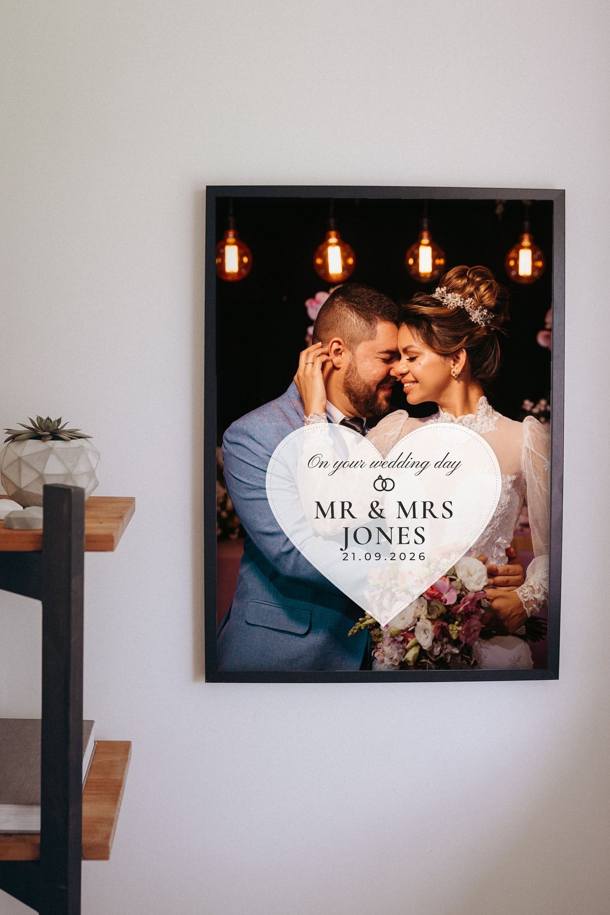 Personalised Wedding Day Photo Print - Lifestyle - hanging on a living room wall