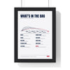What's in the Bag Golf print framed in a black frame, ready to hang