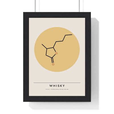Whisky Lactone Molecule print framed in a black frame, ready to hang