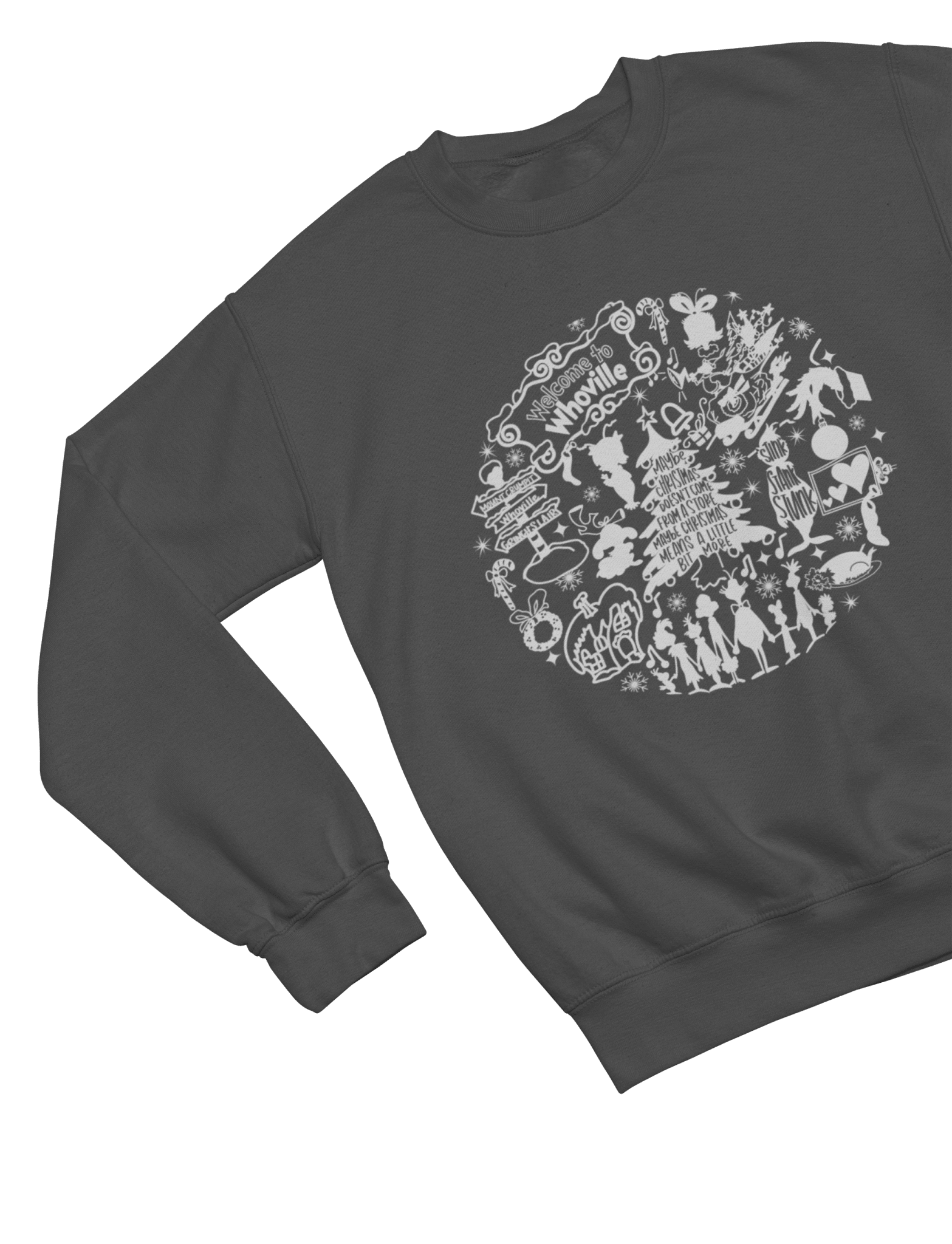 Black t-shirt with Whoville Christmas Sweatshirt & Grinch Inspired Design