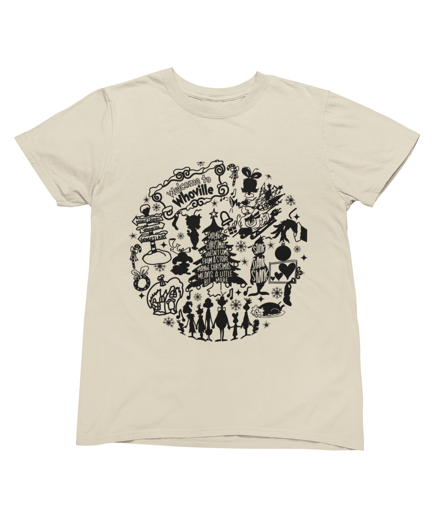 Black t-shirt with Whoville Christmas Sweatshirt & Grinch Inspired Design