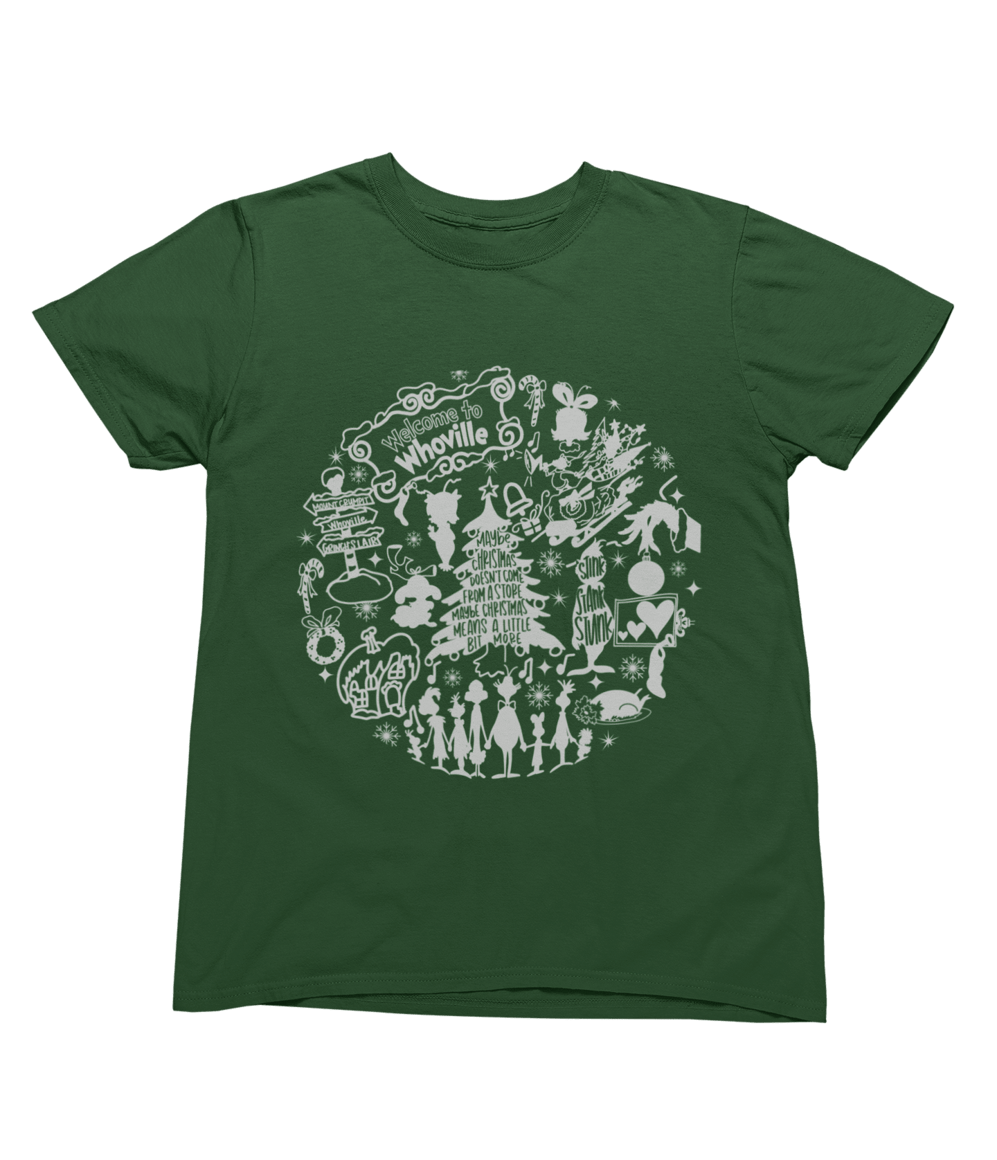 Green t-shirt with Whoville Christmas Sweatshirt & Grinch Inspired Design