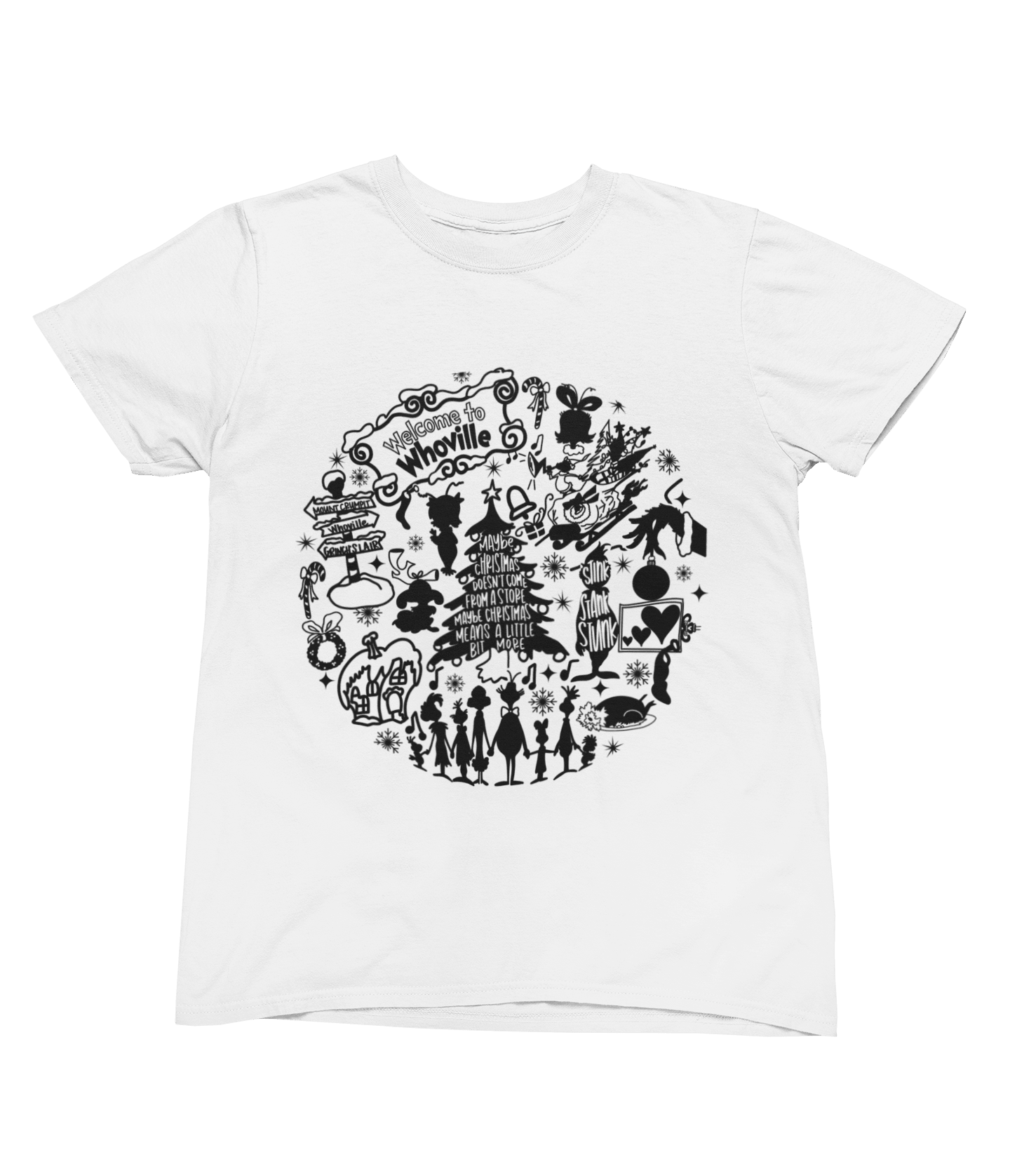 Beige t-shirt with Whoville Christmas Sweatshirt & Grinch Inspired Design