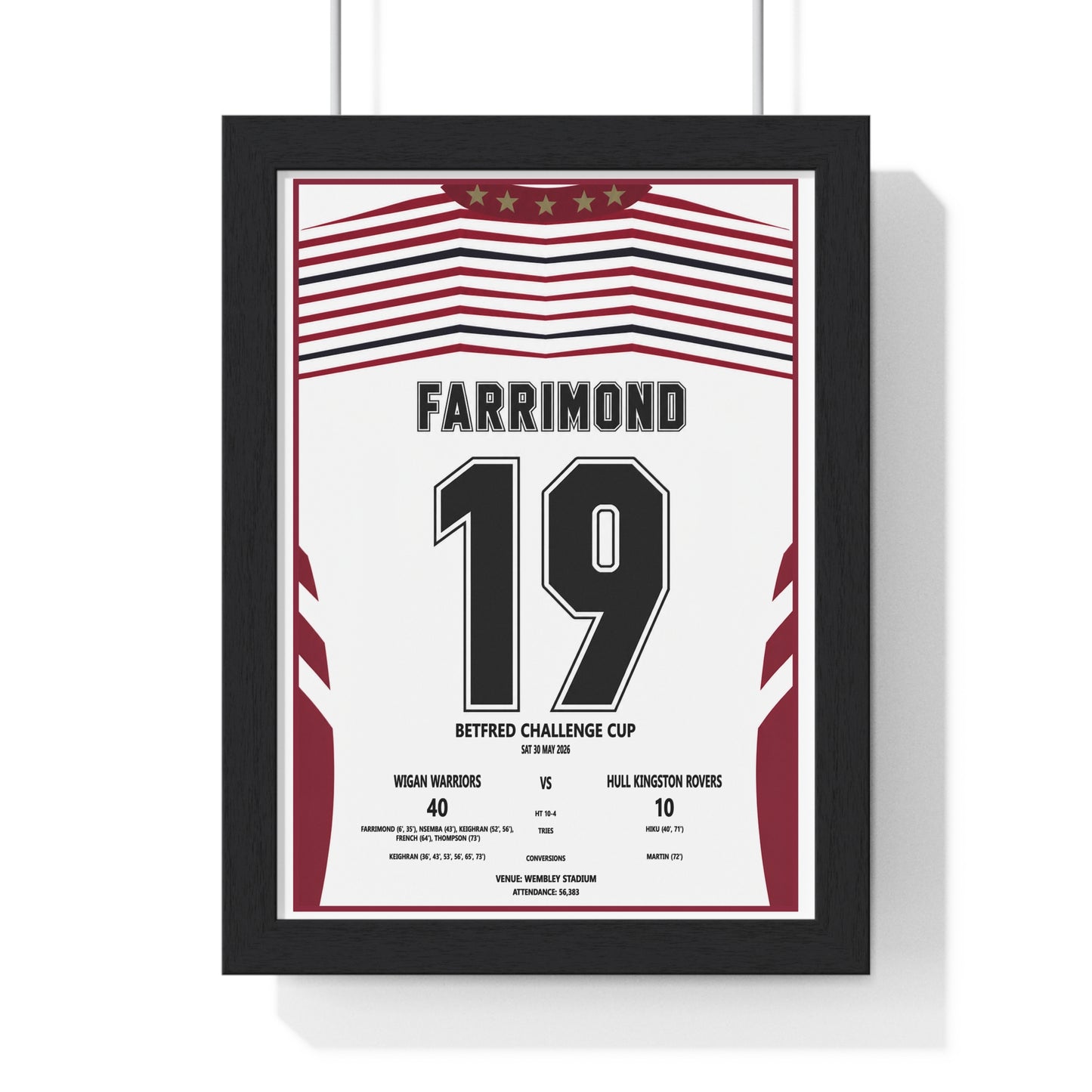 Wigan Warriors Challenge Cup 2026 Farrimond 19 framed rugby poster