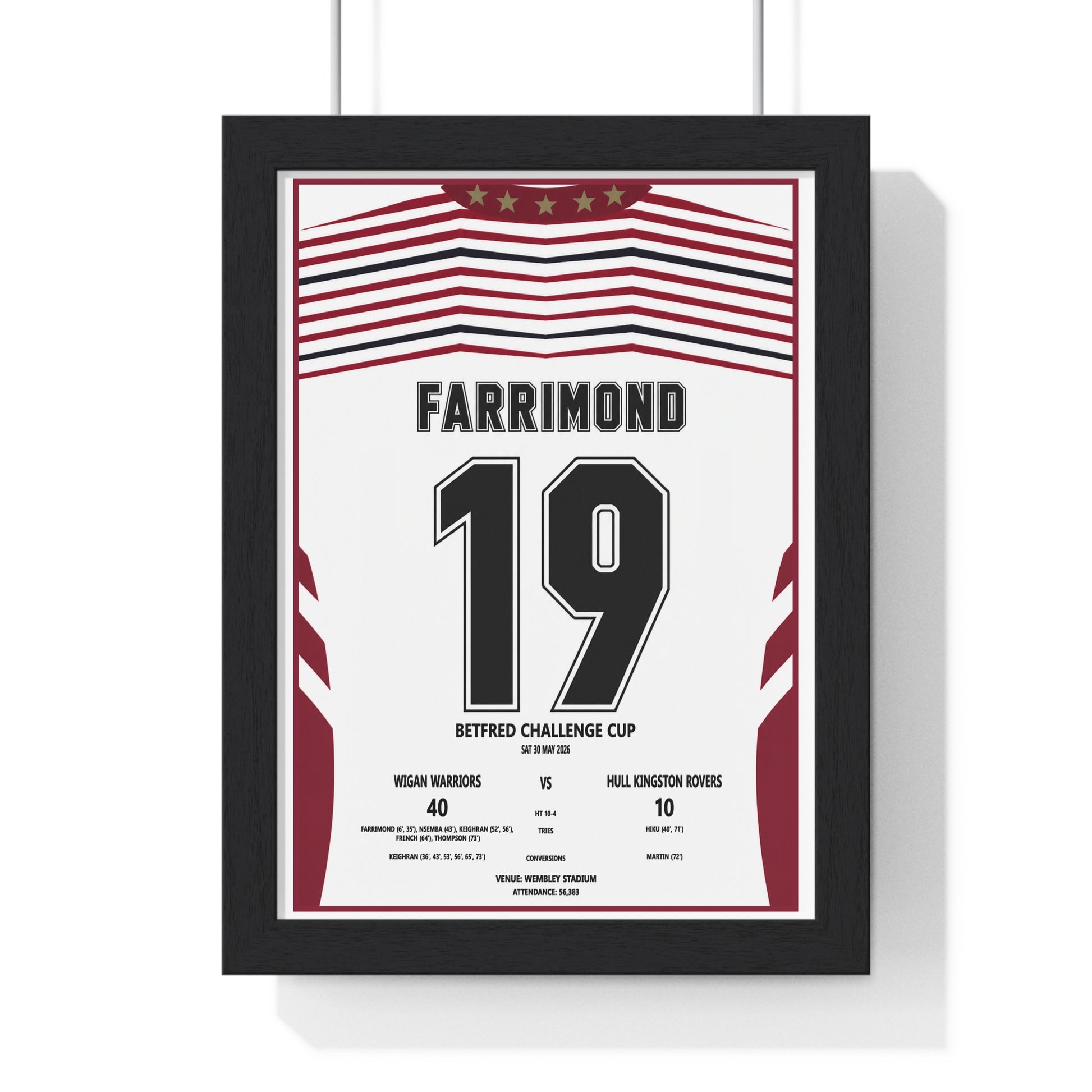 Wigan Warriors Challenge Cup 2026 Farrimond 19 framed rugby poster