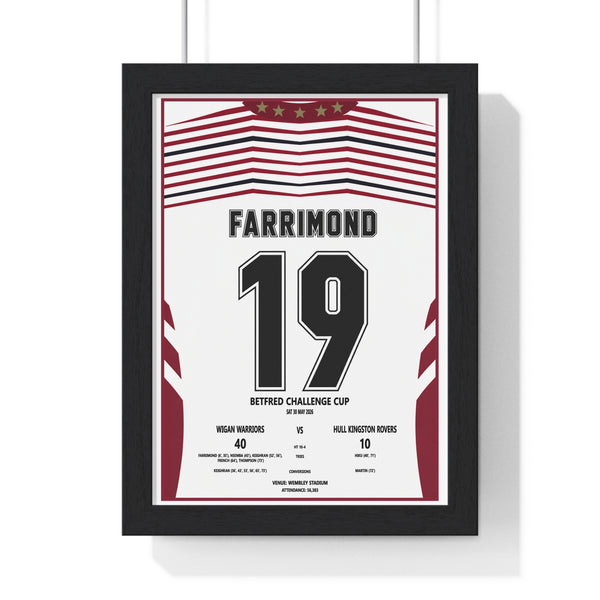 Wigan Warriors Challenge Cup 2026 Farrimond 19 framed rugby poster