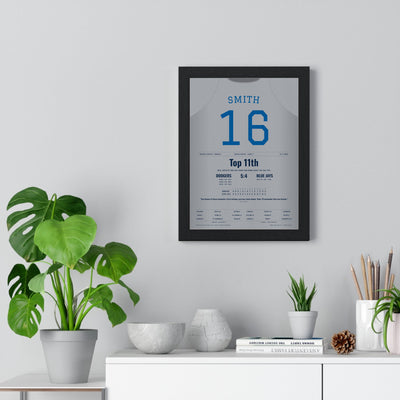 Will Smith 2025 World Series Game 7 Home Run Poster - Los Angeles Dodgers 16 Jersey Print framed on a living room wall