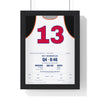 Wilt Chamberlain 100 Points 1962 Poster - Philadelphia Warriors 13 Jersey Print framed in a black frame, ready to hang