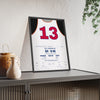 Wilt Chamberlain 100 Points 1962 Poster - Philadelphia Warriors 13 Jersey Print framed and leaning on a sideboard