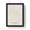 Winchester street map poster in cream, minimal city map print framed in a black frame