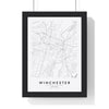 Winchester street map poster in white, minimal city map print framed in a black frame