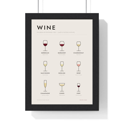 Wine Glass Guide print framed in a black frame, ready to hang