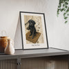 Wipe Your Paws Print framed and leaning on a sideboard