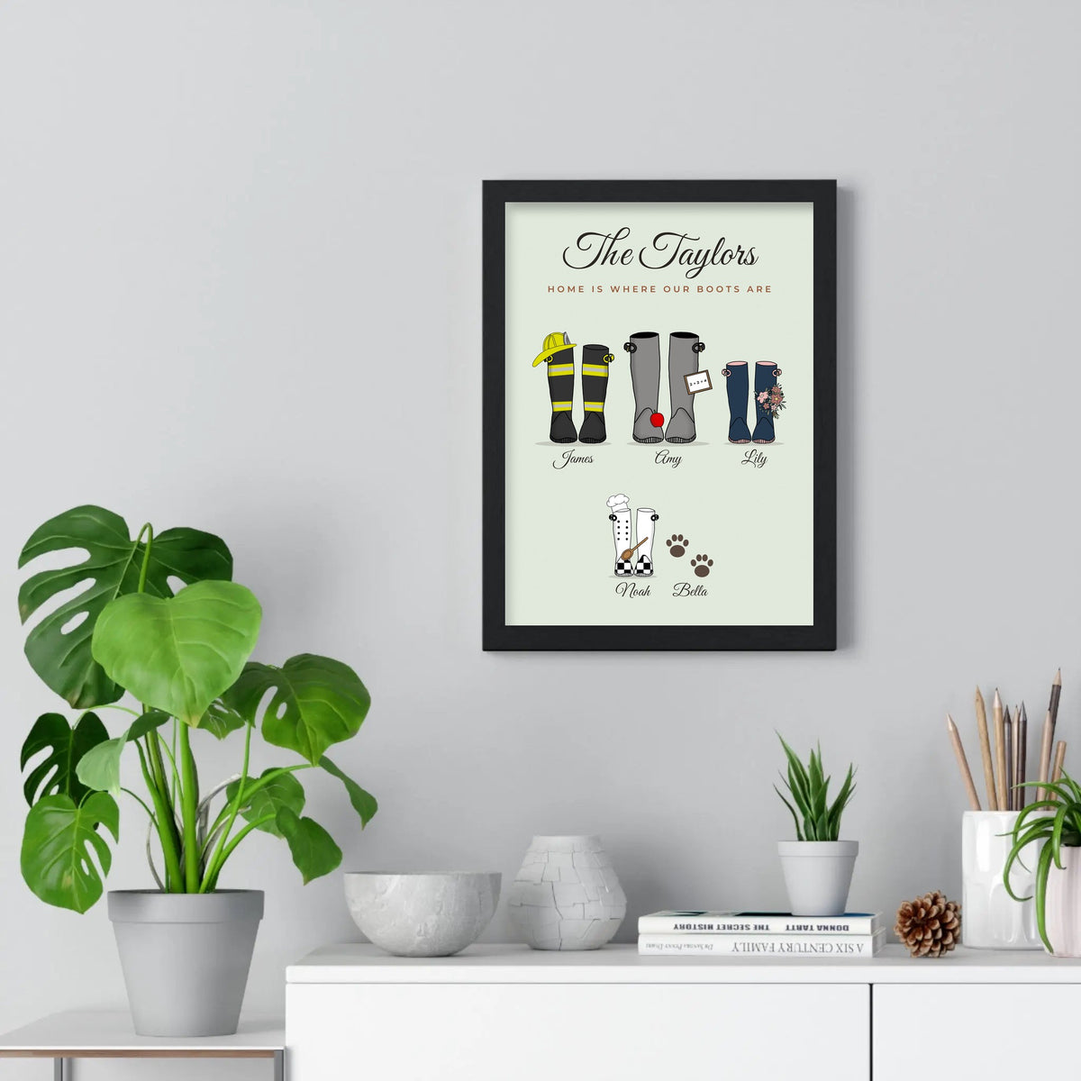 Personalised Family Welly Boots Print - family job wellies on the wall