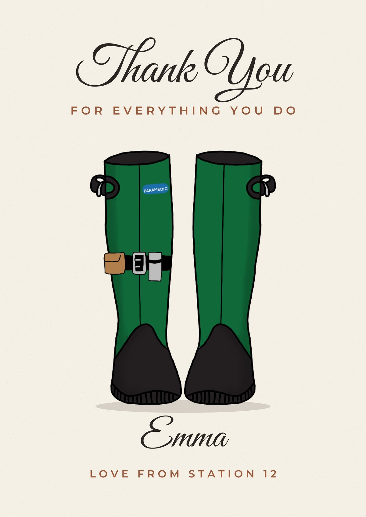 Personalised Occupation Welly Boots Print - paramedic thank you print