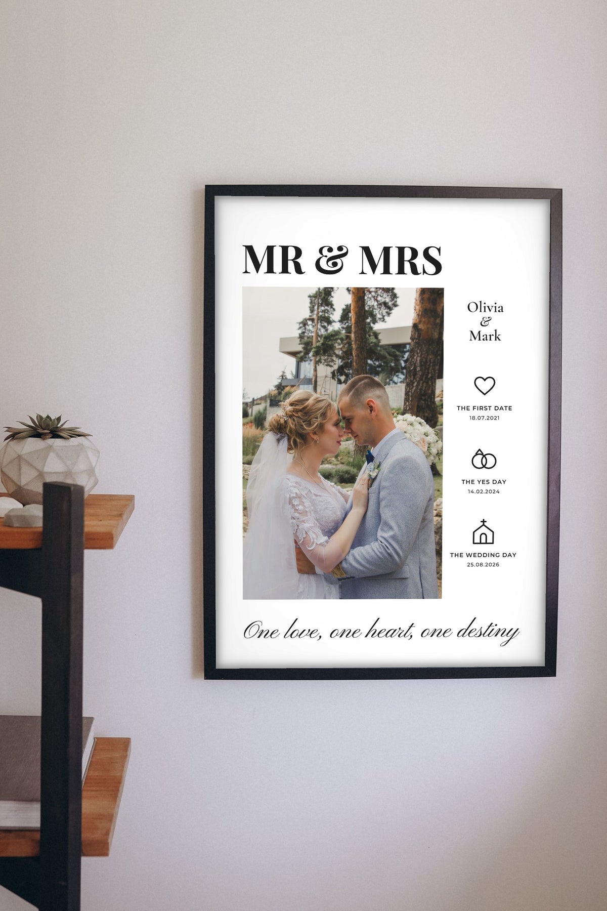 Personalised Mr & Mrs Photo Print - Lifestyle - hanging on a living room wall