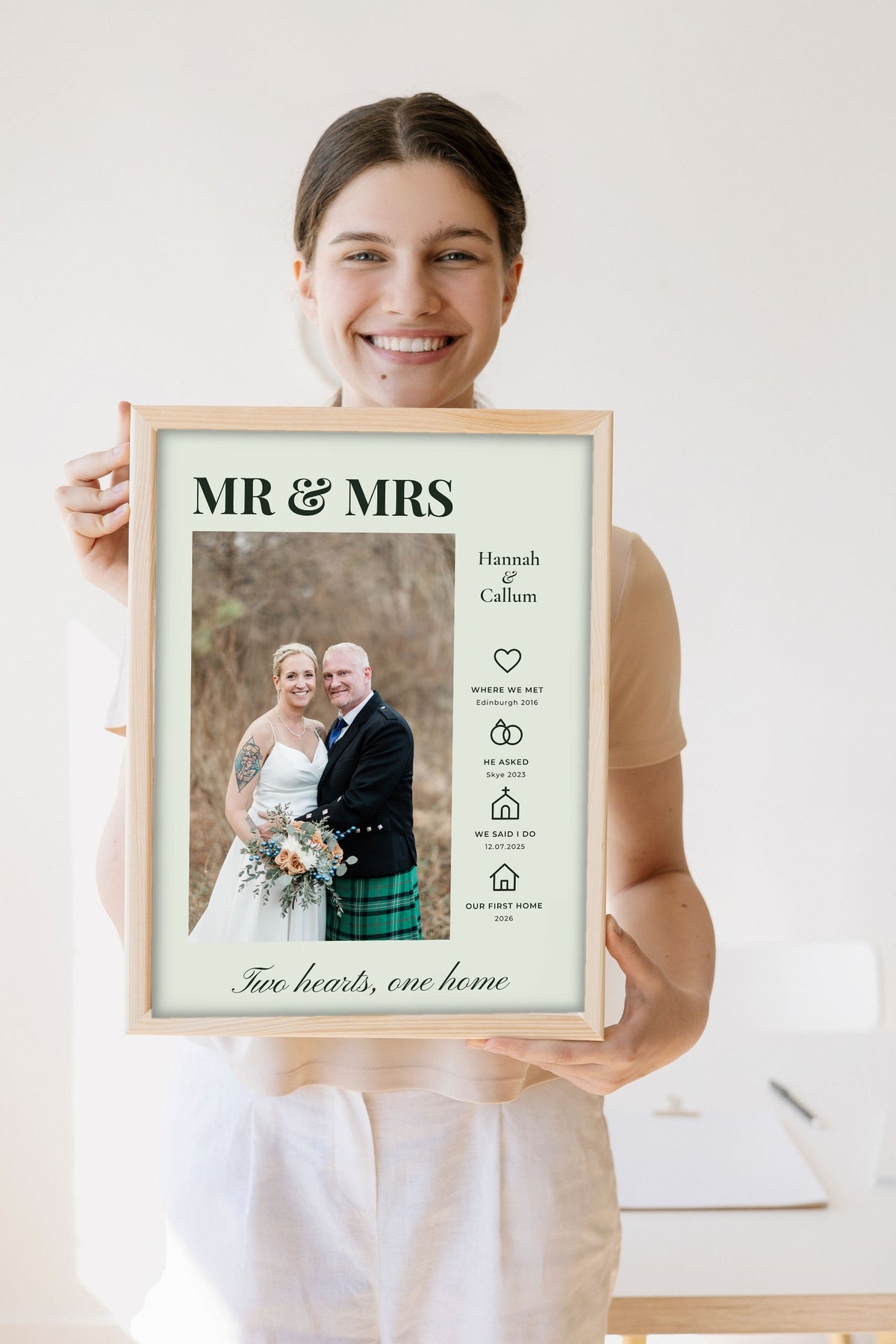 Personalised Mr & Mrs Photo Print - Lifestyle - held by a smiling woman
