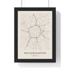 Wolverhampton street map poster in cream, minimal city map print framed in a black frame