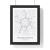 Wolverhampton street map poster in white, minimal city map print framed in a black frame